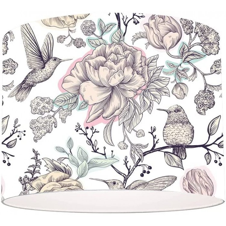 Spring Flowers and Birds Lamp Shade Desk Lamp Cover for living room Bedroom 11.81 R x 8.26 H inches