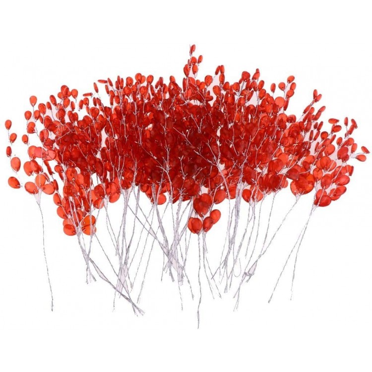 Taotenish 50pcs Artificial Flower Stem with Crystal Acrylic Beads Water Drop Diamante Flower Branches for Home Wedding Decor Red