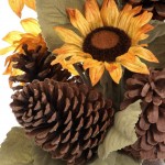 Tuweep Fall Decor Accent Harvest Sunflower Pinecone Arrangement 24 in Metal Pot Indoor