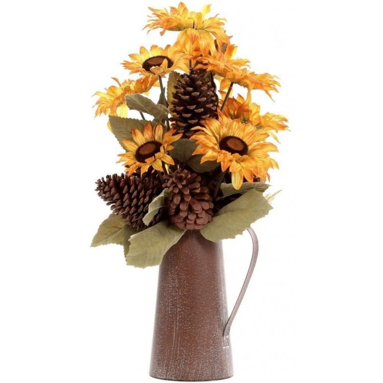 Tuweep Fall Decor Accent Harvest Sunflower Pinecone Arrangement 24 in Metal Pot Indoor