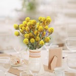 Uieke 36Pcs Natural Dried Flowers Dried Craspedia Billy Balls Flowers Billy Button Balls Flowers 17.5’’ Fake Yellow Flowers Bouquet for DIY Farmhouse Wedding Party Home Office Decor