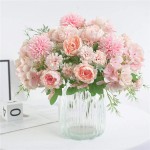 Ussuma 7 European Style Colorful Peonies Beautiful Artificial Silk Fake Flowers Garden Outdoor Decoration Home Garden Wedding Party Floral Decor Pink