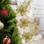 Valery Madelyn 6 Pcs Gold Glitter Christmas Picks with Artificial Flowers and Leaves for Christmas Decor and Home Vase Decor 12inch