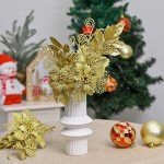 Valery Madelyn 6 Pcs Gold Glitter Christmas Picks with Artificial Flowers and Leaves for Christmas Decor and Home Vase Decor 12inch