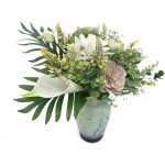WAKISAKI Faux Flowers in Ceramic Vase Artificial Flower Arrangement Decoration for Home Kitchen Living Dinning Room Coffee Table Centerpieces Farmhouse Deco Green