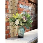WAKISAKI Faux Flowers in Ceramic Vase Artificial Flower Arrangement Decoration for Home Kitchen Living Dinning Room Coffee Table Centerpieces Farmhouse Deco Green
