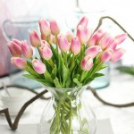 WAQIA 30 pcs Real-Touch Artificial Tulip Flowers Home Wedding Party Decor Dark Pink
