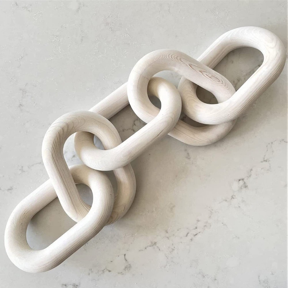 Wood Chain Link Decor for Coffee Table Decorative Wood Chain Link Hand Carved Pine Wood Chain Decor for Living Room 5 Link Chain Decor Wooden Decor Sustainable Pine Wood Decor21 inch White