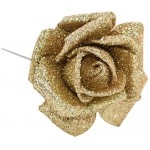 YONGSNOW Foam Rose with Glitter Powder 20Pcs Artificial Roses Flower Wedding Bridal Bouquet Bunch Home Party Decoration Gold