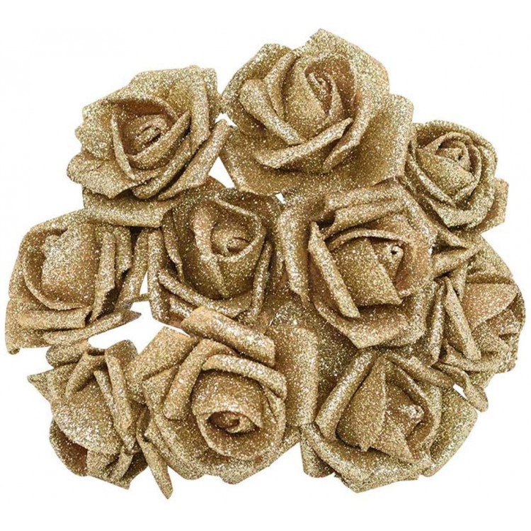 YONGSNOW Foam Rose with Glitter Powder 20Pcs Artificial Roses Flower Wedding Bridal Bouquet Bunch Home Party Decoration Gold