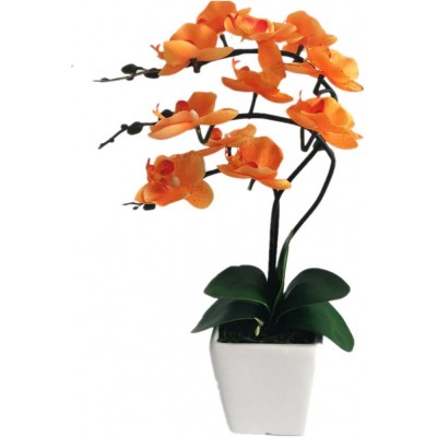 YSZL 15" Tall Artificial Silk Phalaenopsis Orchid Flower Plant Pot Arrangements Orange