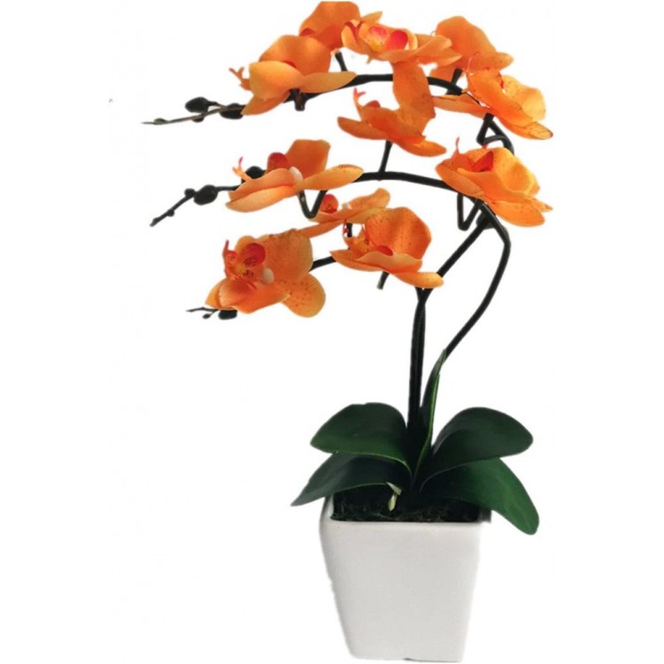 YSZL 15 Tall Artificial Silk Phalaenopsis Orchid Flower Plant Pot Arrangements Orange