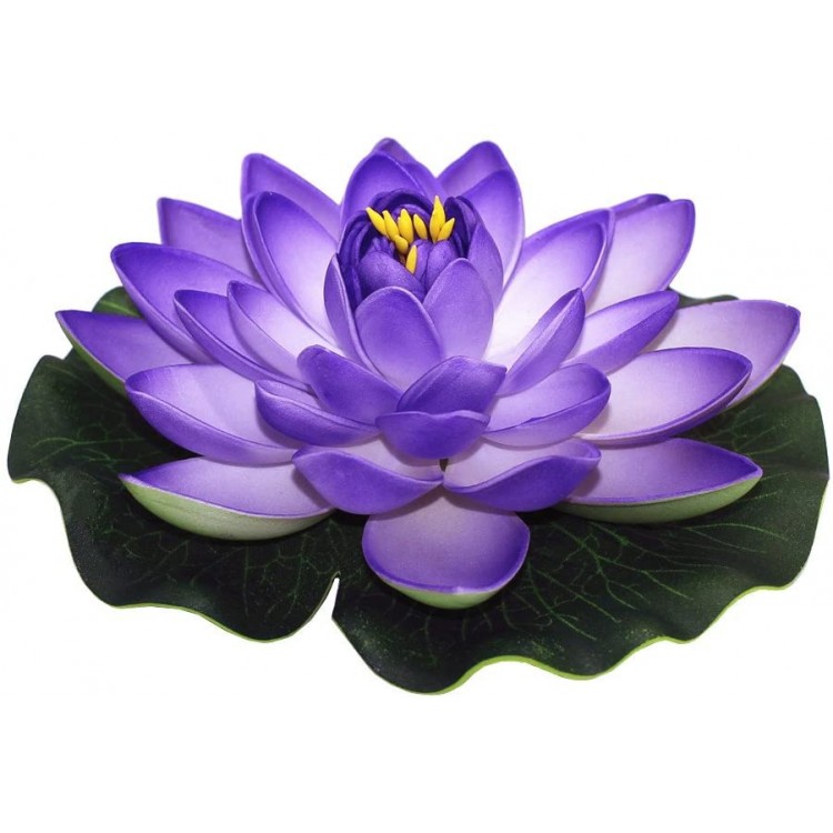ZHU YU CHUN Large Artificial Floating Lotus Flowers Home Garden Pond Aquarium Wedding Decor Purple Pack of 4