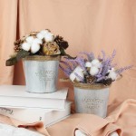 ZYAODECOR Small Fake Potted Plants Flowers Pine Cones Cotton Bouquet Potted Dried Flowers Fall Flowers Picks Centerpieces for Bathroom Counter Rustic Farmhouse Home Decor Office Coffee Table