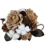 ZYAODECOR Small Fake Potted Plants Flowers Pine Cones Cotton Bouquet Potted Dried Flowers Fall Flowers Picks Centerpieces for Bathroom Counter Rustic Farmhouse Home Decor Office Coffee Table