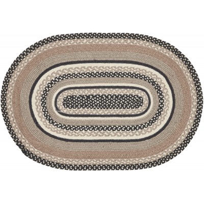 VHC Brand Sawyer Mill Braided Jute Rug Non-Skid Pad Door Mat Oval Charcoal Creme 24x36