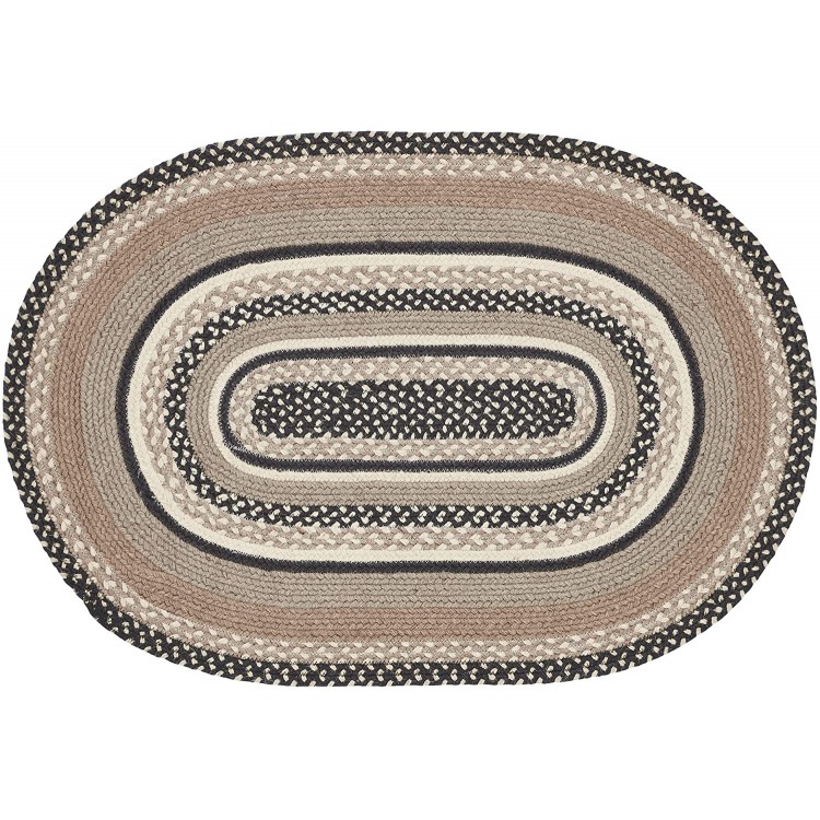 VHC Brand Sawyer Mill Braided Jute Rug Non-Skid Pad Door Mat Oval Charcoal Creme 24x36