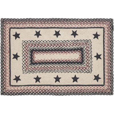 VHC Brands Colonial Star Braided Jute Rug Non-Skid Pad Door Mat Rectangle Tan Red Black 24x36