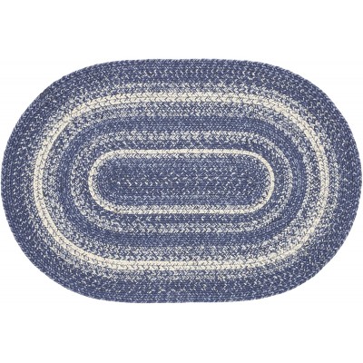 VHC Brands Great Falls Braided Jute Rug Non-Skid Pad Door Mat Oval Blue 24x36