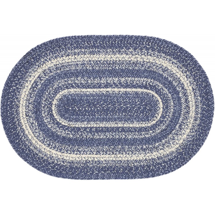 VHC Brands Great Falls Braided Jute Rug Non-Skid Pad Door Mat Oval Blue 24x36