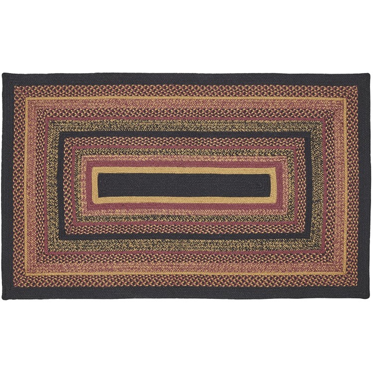 VHC Brands Heritage Farms Braided Jute Rug Non-Skid Pad Accent Rug Rectangle Red Black Tan. 36x60