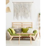 43.5W × 43.3L Macrame Wall Hanging Boho Chic Woven Tapestry-Cream Beige Bohemian Tassel Art Cotton Rope Woven Large Wall Decor Curtain for Home Apartment Dorm Room Backdrop Including Hanging Rod