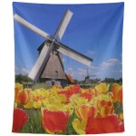 AIKENING Women Wall Tapestry Tulips with Dutch Windmills Wall Tapestry Wall Hanging Cool Post Print for Dorm Home Living Room Bedroom 80 X60 Inch Wall Accents Decor