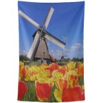 AIKENING Women Wall Tapestry Tulips with Dutch Windmills Wall Tapestry Wall Hanging Cool Post Print for Dorm Home Living Room Bedroom 80 X60 Inch Wall Accents Decor