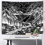Black and White Mountain Tapestry Wall Hanging Black Forest Tree Landscape Wall Tapestries Psychedelic Tapestry for Bedroom Aesthetic College Dorm Home Decor 51 x 59 inches