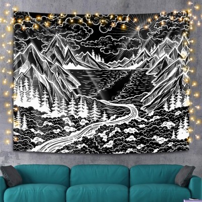 Black and White Mountain Tapestry Wall Hanging Black Forest Tree Landscape Wall Tapestries Psychedelic Tapestry for Bedroom Aesthetic College Dorm Home Decor 51 x 59 inches