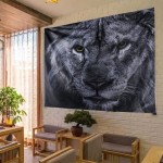 Black Lion Tapestry Wild Animal African Lion on Black Background Hippie Art Tapestries Wall Hanging for Bedroom Living Room Beach Blanket College Dorm Home Decor 60 W X 51 L
