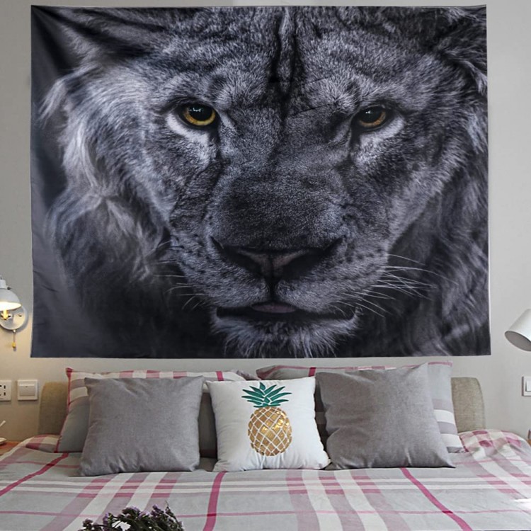 Black Lion Tapestry Wild Animal African Lion on Black Background Hippie Art Tapestries Wall Hanging for Bedroom Living Room Beach Blanket College Dorm Home Decor 60 W X 51 L