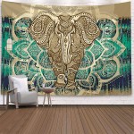 Bohemian Elephant Tapestry Mandala Boho Vintage Watercolor Yoga Tapestries Wall Hanging Indian Art Home Decoration Bedroom Decor Living Room Door Curtain Balcony Sheer Room Divider 90.5 × 70.8