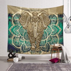Bohemian Elephant Tapestry Mandala Boho Vintage Watercolor Yoga Tapestries Wall Hanging Indian Art Home Decoration Bedroom Decor Living Room Door Curtain Balcony Sheer Room Divider 90.5" × 70.8"