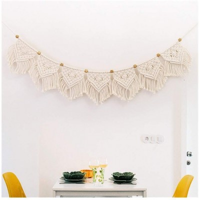 Design Bohemian 7 Banners Macrame Wall Hanging Tapestry Art Wall Accents Yellow Beads Tassels Chic Boho Decor Dorm Room Home Decoration for Living Room Wall