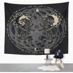 Emvency Tapestry Mandala 60x80 Inch Home Decor Two Wolves From Norse Mythology Hati And Skoll Devour The Sun And Moon Black For Bedroom Living Room Dorm
