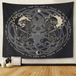 Emvency Tapestry Mandala 60x80 Inch Home Decor Two Wolves From Norse Mythology Hati And Skoll Devour The Sun And Moon Black For Bedroom Living Room Dorm