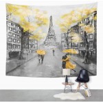 Emvency Tapestry Oil Painting Paris European City Landscape France Eiffel Tower Black White and Yellow Modern Couple Under Home Decor Wall Hanging for Living Room Bedroom Dorm 60x80 inches