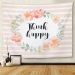 Emvency Tapestry Romantic Wreath with Think Happy Pale Pink Roses and Peonies Gray Leaves on The Striped Home Decor Wall Hanging for Living Room Bedroom Dorm 50x60 inches
