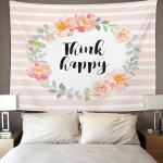 Emvency Tapestry Romantic Wreath with Think Happy Pale Pink Roses and Peonies Gray Leaves on The Striped Home Decor Wall Hanging for Living Room Bedroom Dorm 50x60 inches