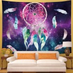 Galoker Dreamcatcher Tapestry Colorful Feather Tapestry Space Tapestry Galaxy Tapestry Psychedelic Tapestry Red Green Starry Sky Art Tapestry Wall Hanging for Home Decor