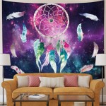 Galoker Dreamcatcher Tapestry Colorful Feather Tapestry Space Tapestry Galaxy Tapestry Psychedelic Tapestry Red Green Starry Sky Art Tapestry Wall Hanging for Home Decor