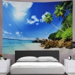 Galoker Ocean Tapestry Sea Beach Tapestry Coconut Tree Tapestry Tropic Paradise Beach Landscape Tapestry Hippie Tapestry Wall Hanging for Home DecorH59.1×W78.7 inches
