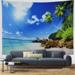 Galoker Ocean Tapestry Sea Beach Tapestry Coconut Tree Tapestry Tropic Paradise Beach Landscape Tapestry Hippie Tapestry Wall Hanging for Home DecorH59.1×W78.7 inches