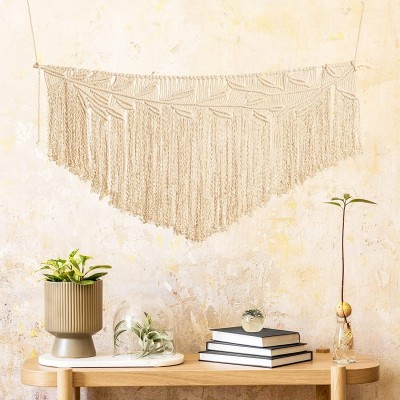 Gentle Crafts 40" x 20" Home Decor Macrame Wall Hanging Artisanal Woven Cotton Boho Decor Tapestry Handcrafted Unique Office Wall Decor 100% Cotton Living Room Decor Tapestry Wall Hanging