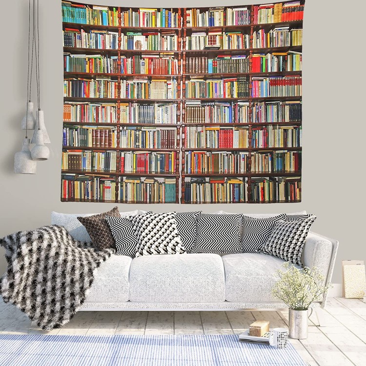 IcosaMro Bookshelf Tapestry Wall Hanging Vintage Library Book Wall Decorations Bohemian Home Decor for Bedroom Dorm College Living Room 51x60 Brown