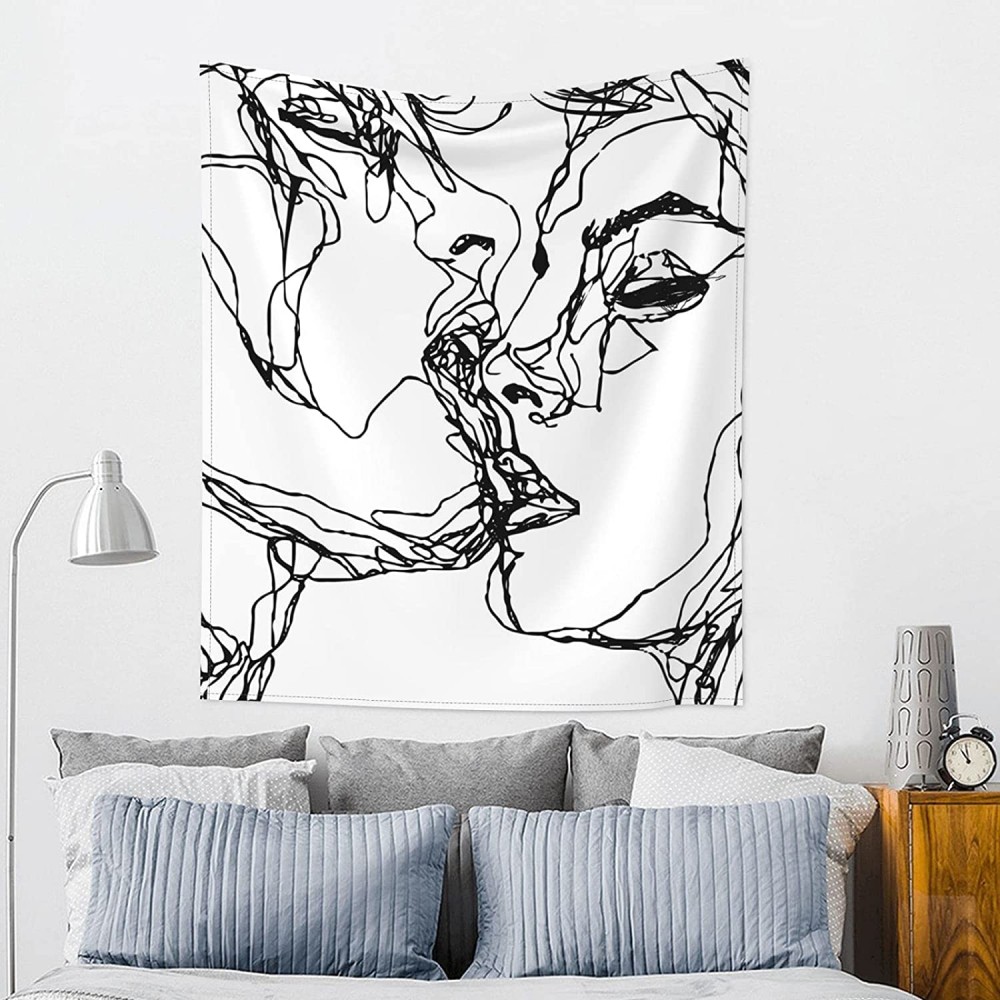 Kissing Lovers Wall Tapestry for Bedroom Wall Hanging Home Decor Kiss Men Women Line Art Aesthetic Abstract Tapestrys