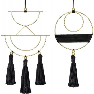 Mkono 2 Pcs Small Macrame Wall Hanging Boho Gift Decor Cute Wall Art Ornament with Gold Metal Ring for Bedroom Living Room Nursery Home 12.6''H x 7.6''W and 11.5''H x 5.9''W X-Small