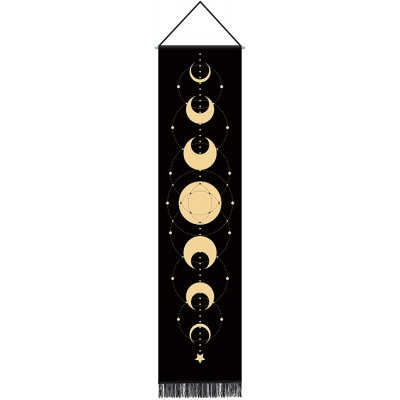 Moon Phase Tapestry Wall Hanging Home Decor Moon Phase Wall Art Room Decor Black Tapestry Seven Phases Of The Full Growth Cycle Moon Wall Tapestry For Bedroom Moon Constellations 12.8 x 51.2 Inch