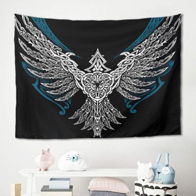 Nanlili PoroX Ravens in Norse Mythology，Viking，Huginn and Muninn，Odin Tapestries Home Decor Wall Hanging Art for Living Room Bedroom Dorm White 59x59inch